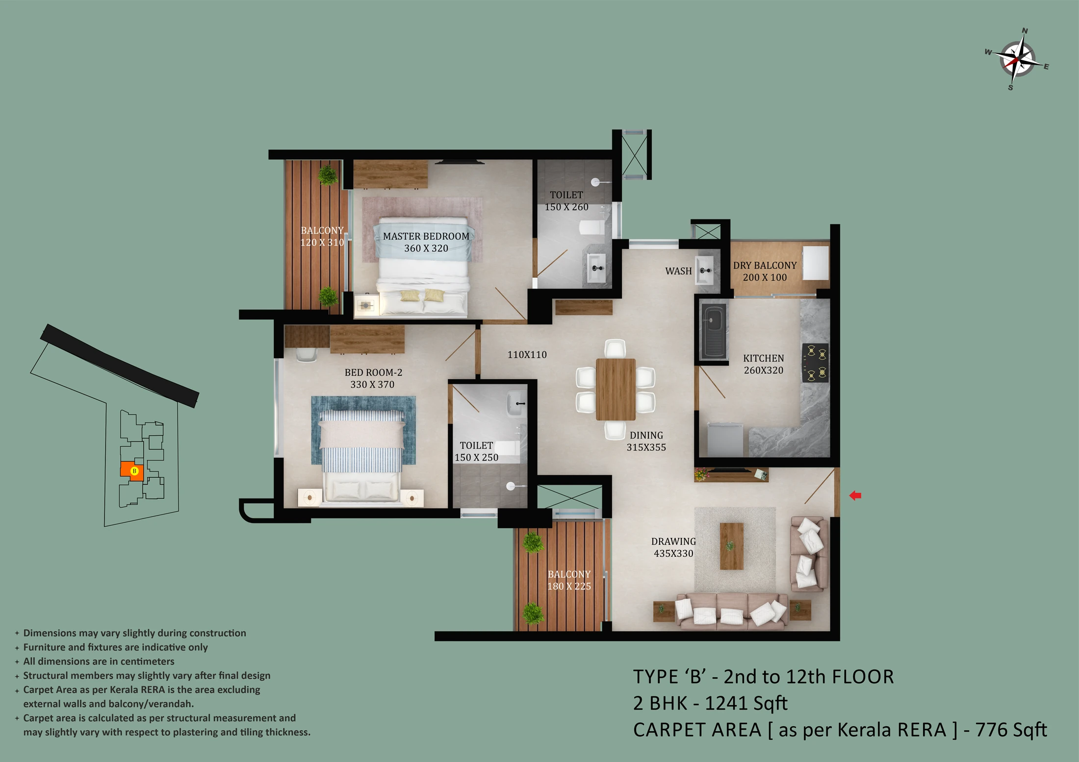 Official Asset Homes floor-plan image: floor TYPE B / 2 BHK - 1241 sqft. Source image SHA-256 2c8b35850c21.