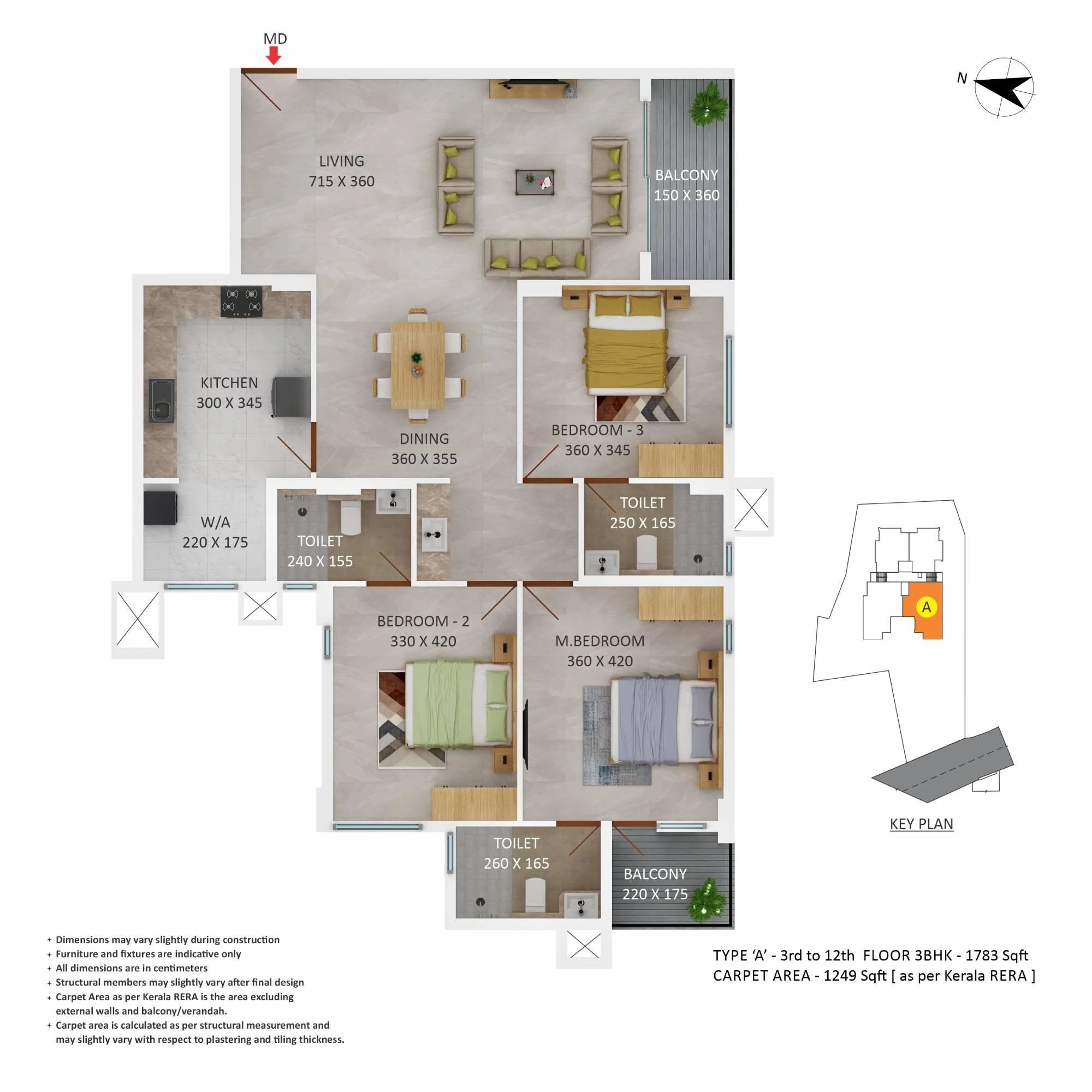 Official Asset Homes floor-plan image: type TYPE A / 3 BHK - 1783 sqft. Source image SHA-256 de6b1b9b13b6.