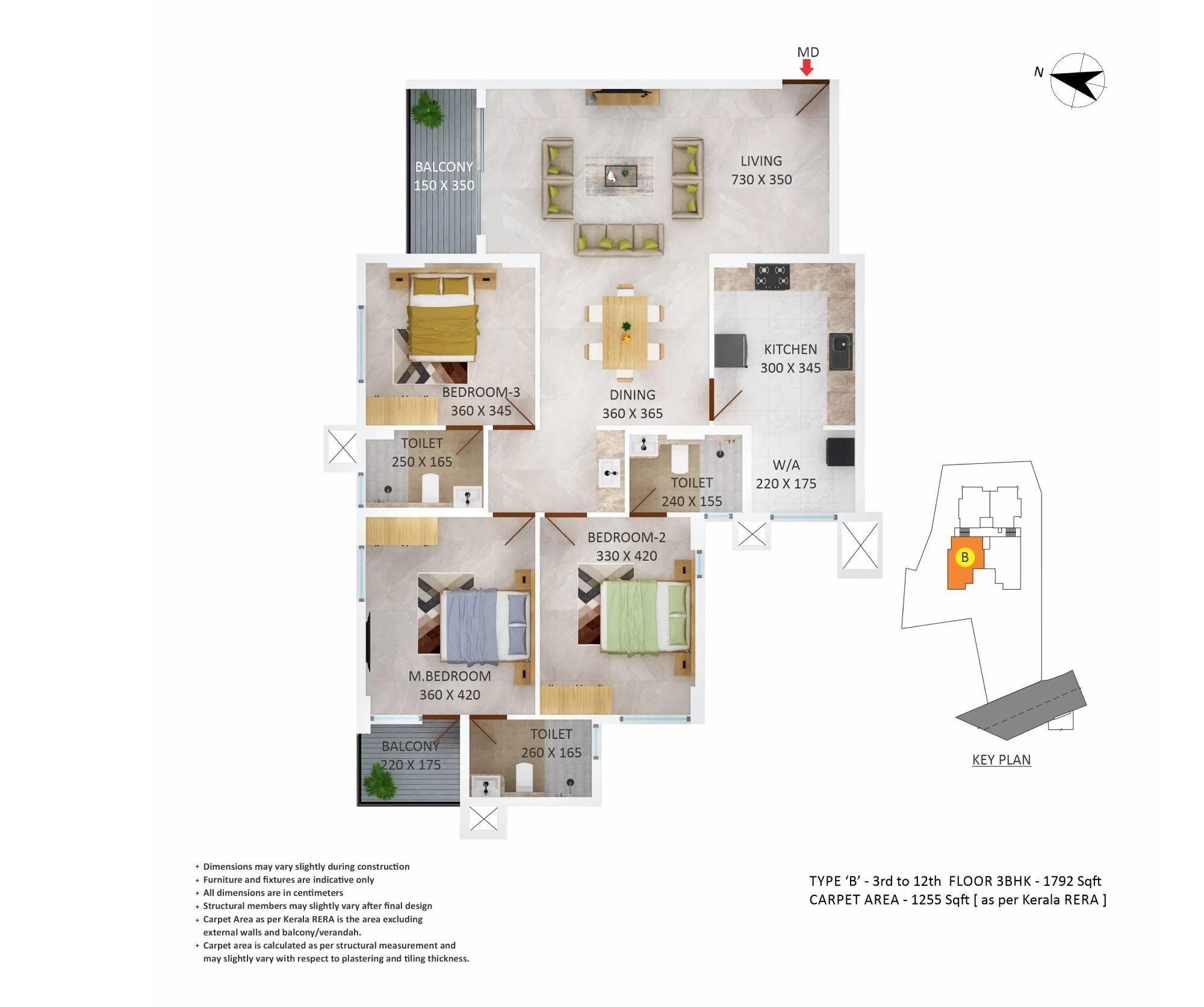 Official Asset Homes floor-plan image: type TYPE B / 3 BHK - 1792 sqft. Source image SHA-256 2108404032dc.