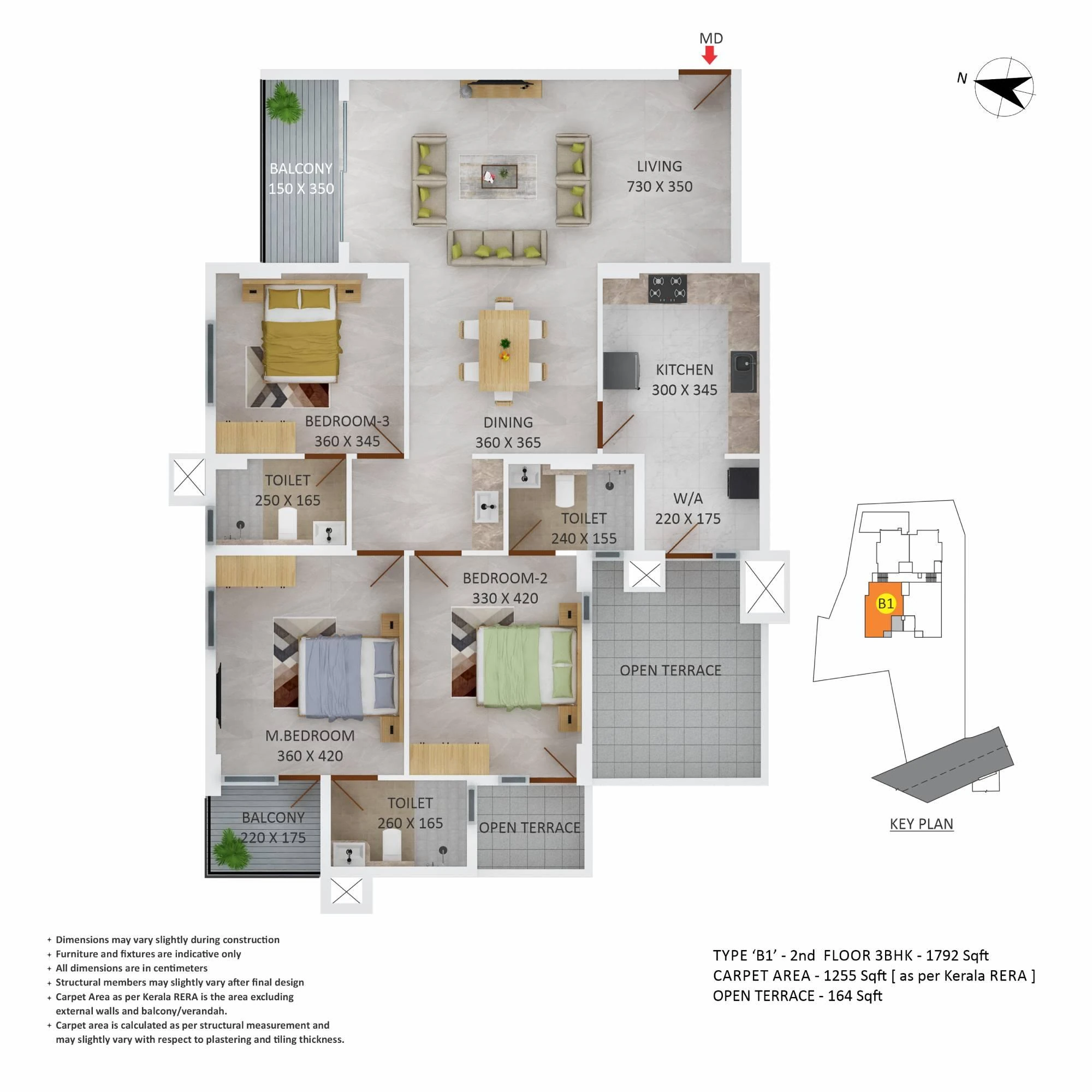 Official Asset Homes floor-plan image: type TYPE B1 / 3 BHK - 1792 sqft. Source image SHA-256 3b92d49a9111.