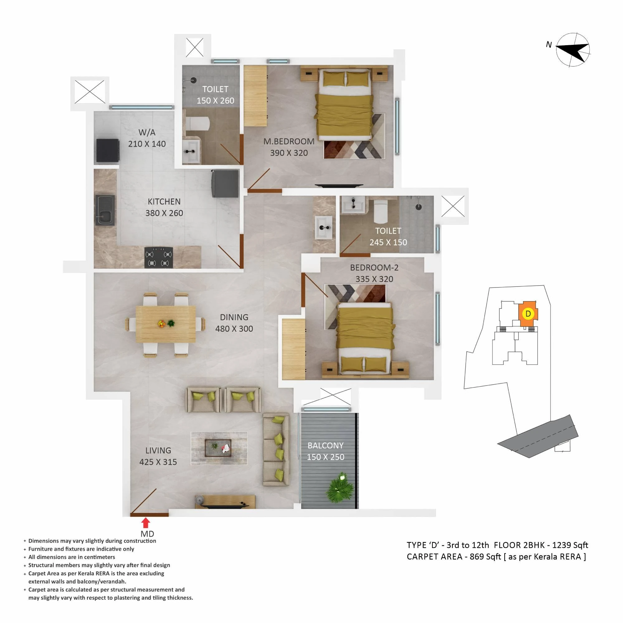 Official Asset Homes floor-plan image: type TYPE D / 2 BHK - 1239 sqft. Source image SHA-256 73739cc63429.