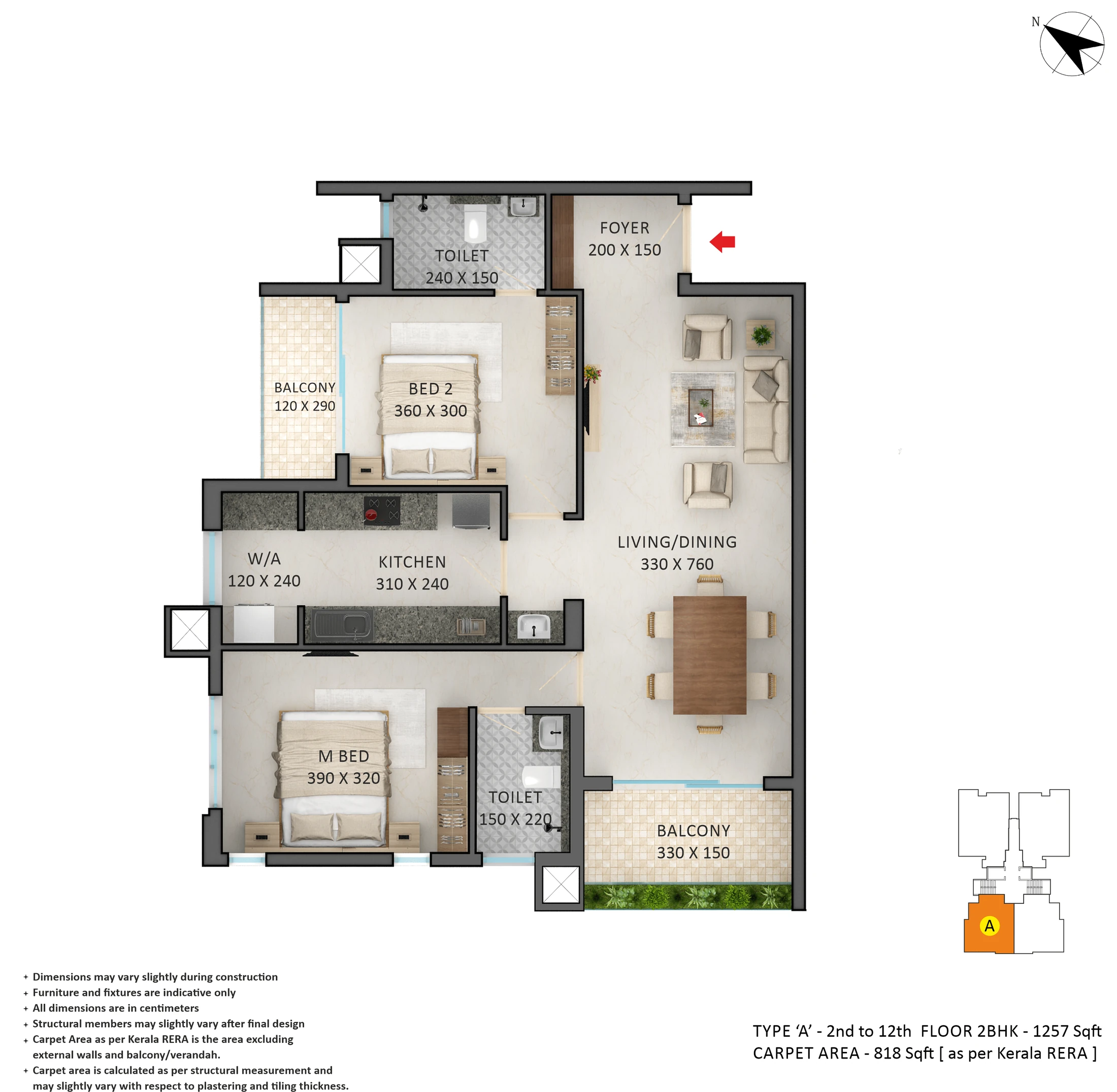 Official Asset Homes floor-plan image: type A / 2 BHK - 1257 sqft. Source image SHA-256 c7d9959eea32.