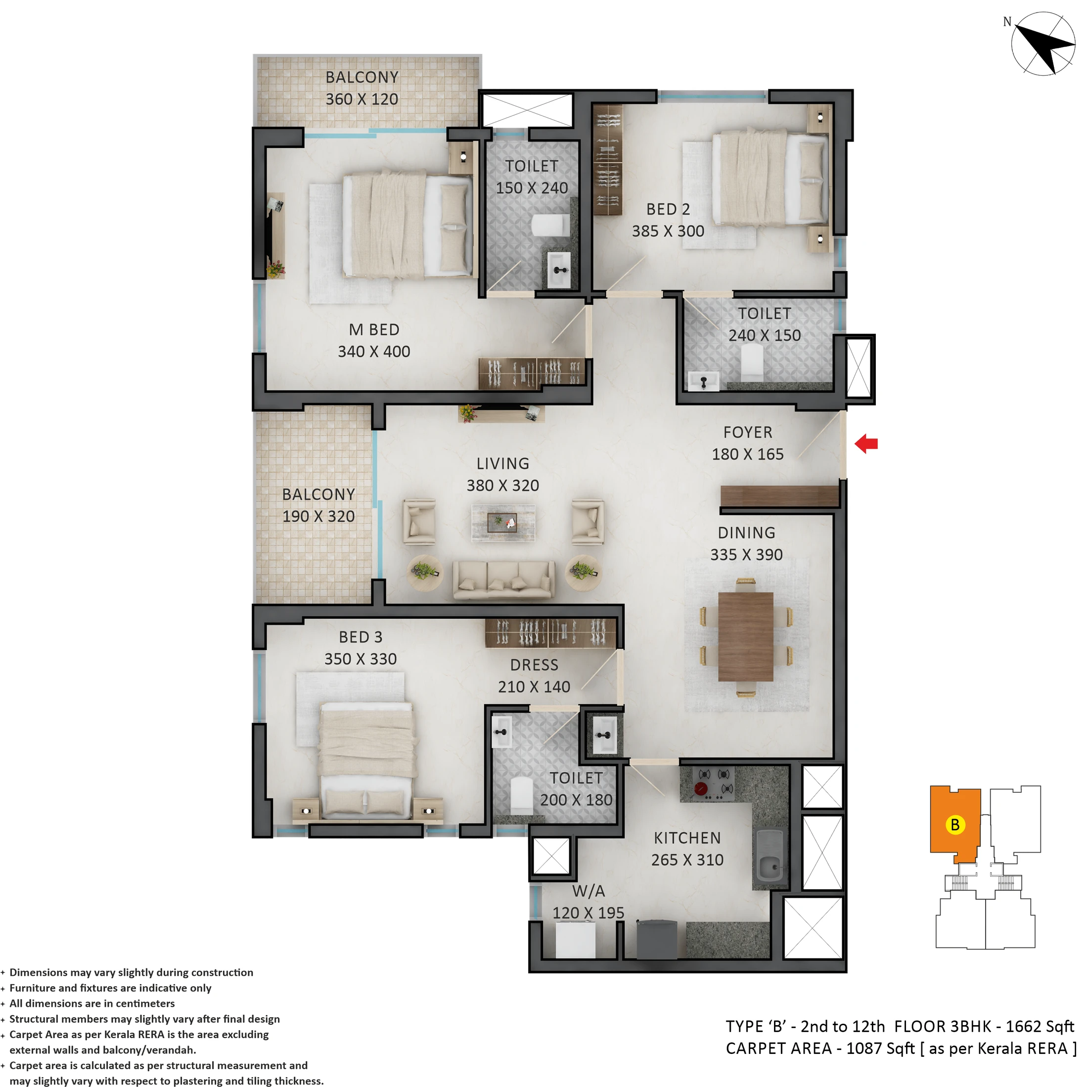 Official Asset Homes floor-plan image: type B / 3 BHK - 1662 sqft. Source image SHA-256 31ccd37ee1f9.