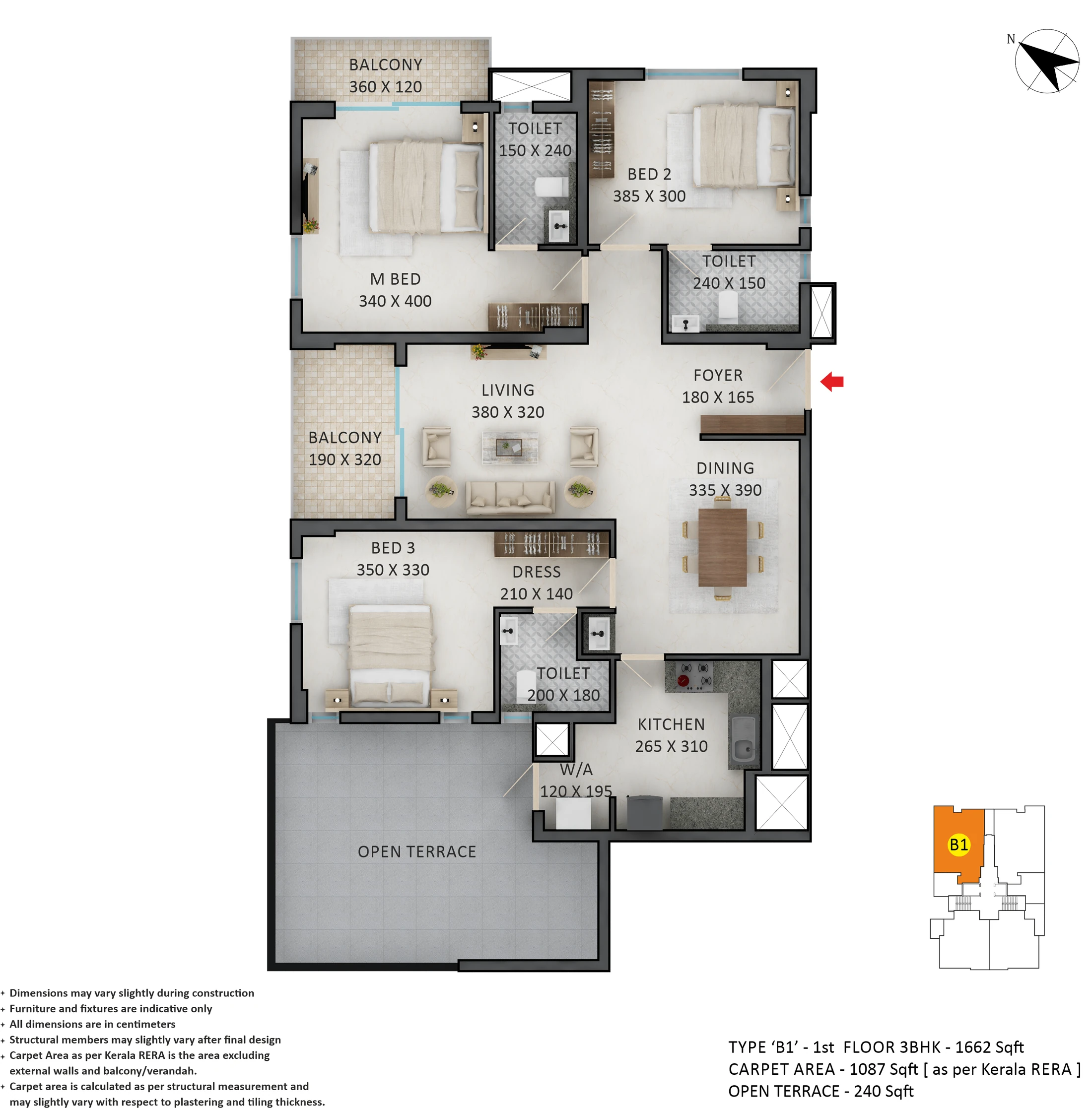 Official Asset Homes floor-plan image: type B1 / 3 BHK - 1662 sqft. Source image SHA-256 451f9c7963bd.