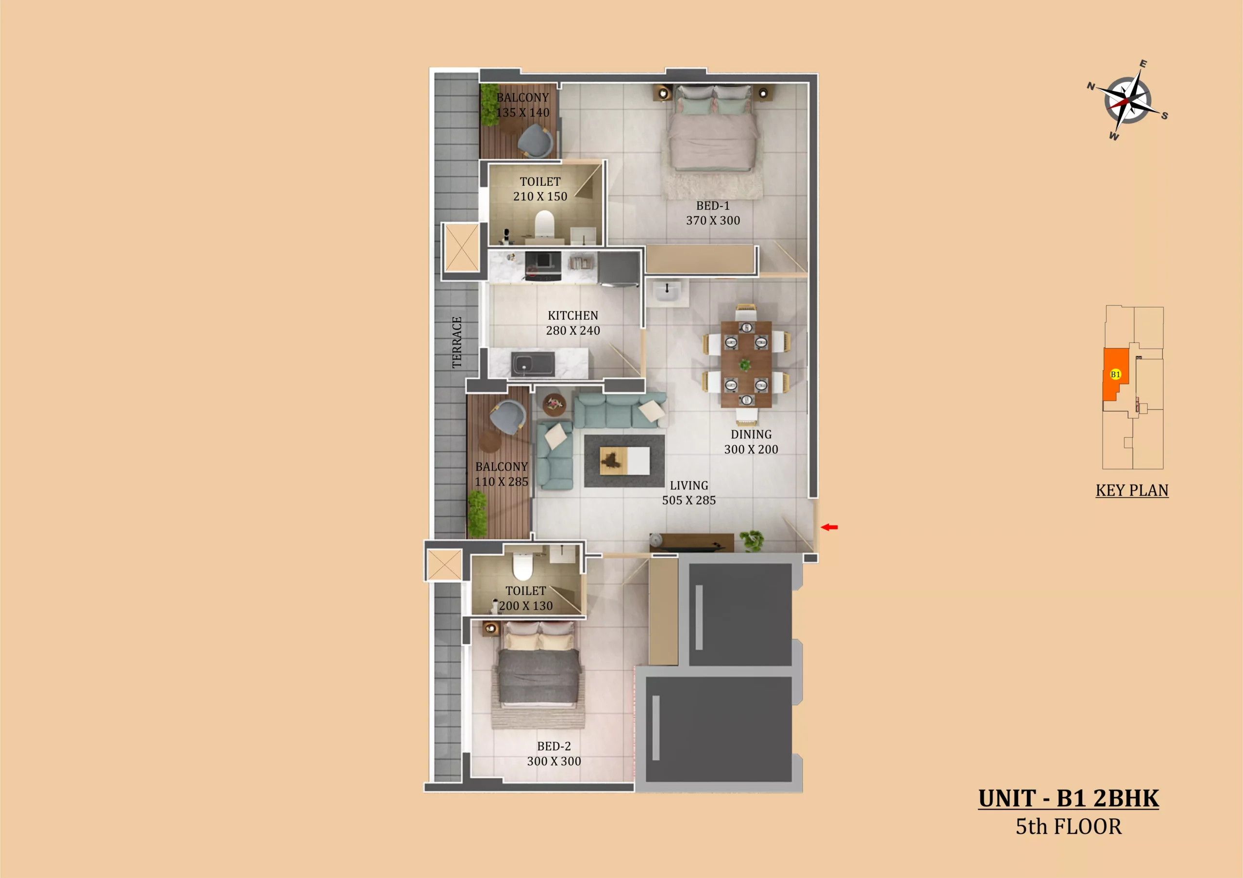 Official Cordial Homes floor-plan image: unit type B1 (2D layout, area not stated on page). Source image SHA-256 da4ccd0a4d31b7.
