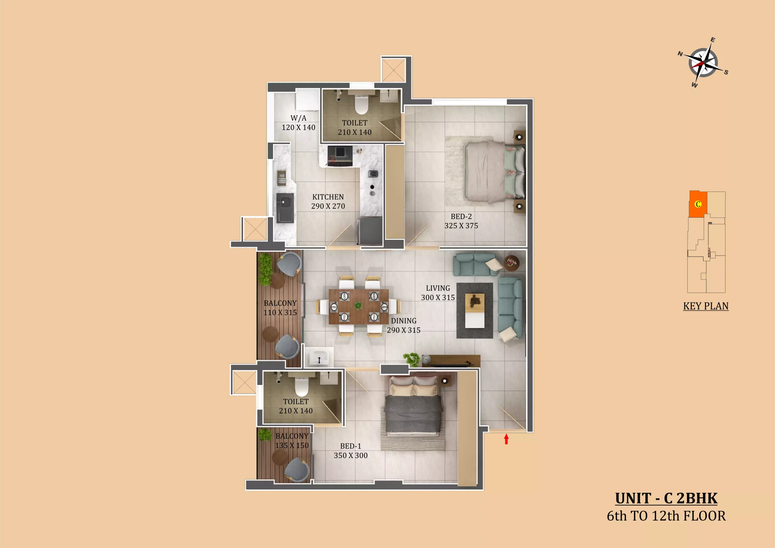 Official Cordial Homes floor-plan image: unit type C (2D layout, area not stated on page). Source image SHA-256 7b772632ede651.