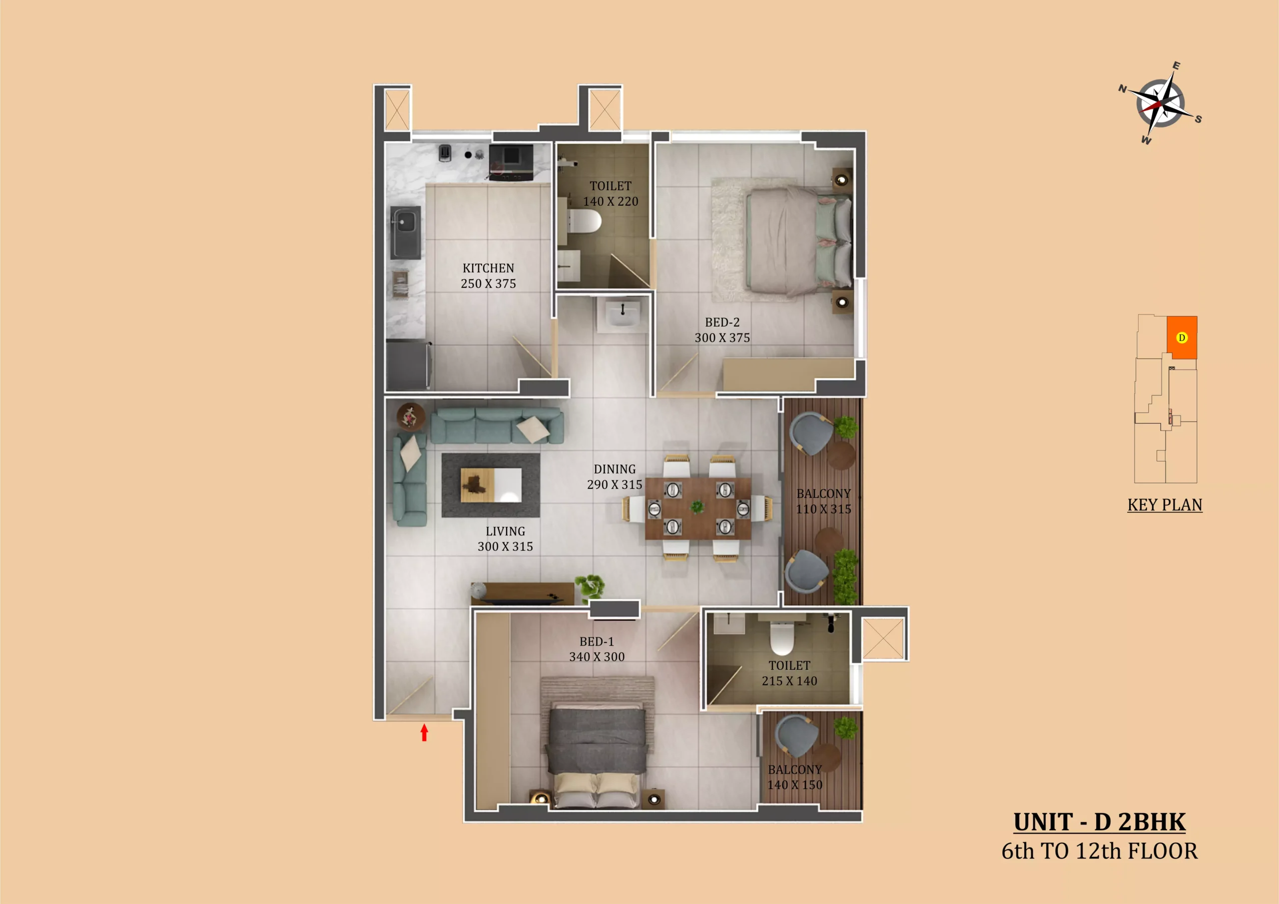 Official Cordial Homes floor-plan image: unit type D (2D layout, area not stated on page). Source image SHA-256 25d780223628b7.
