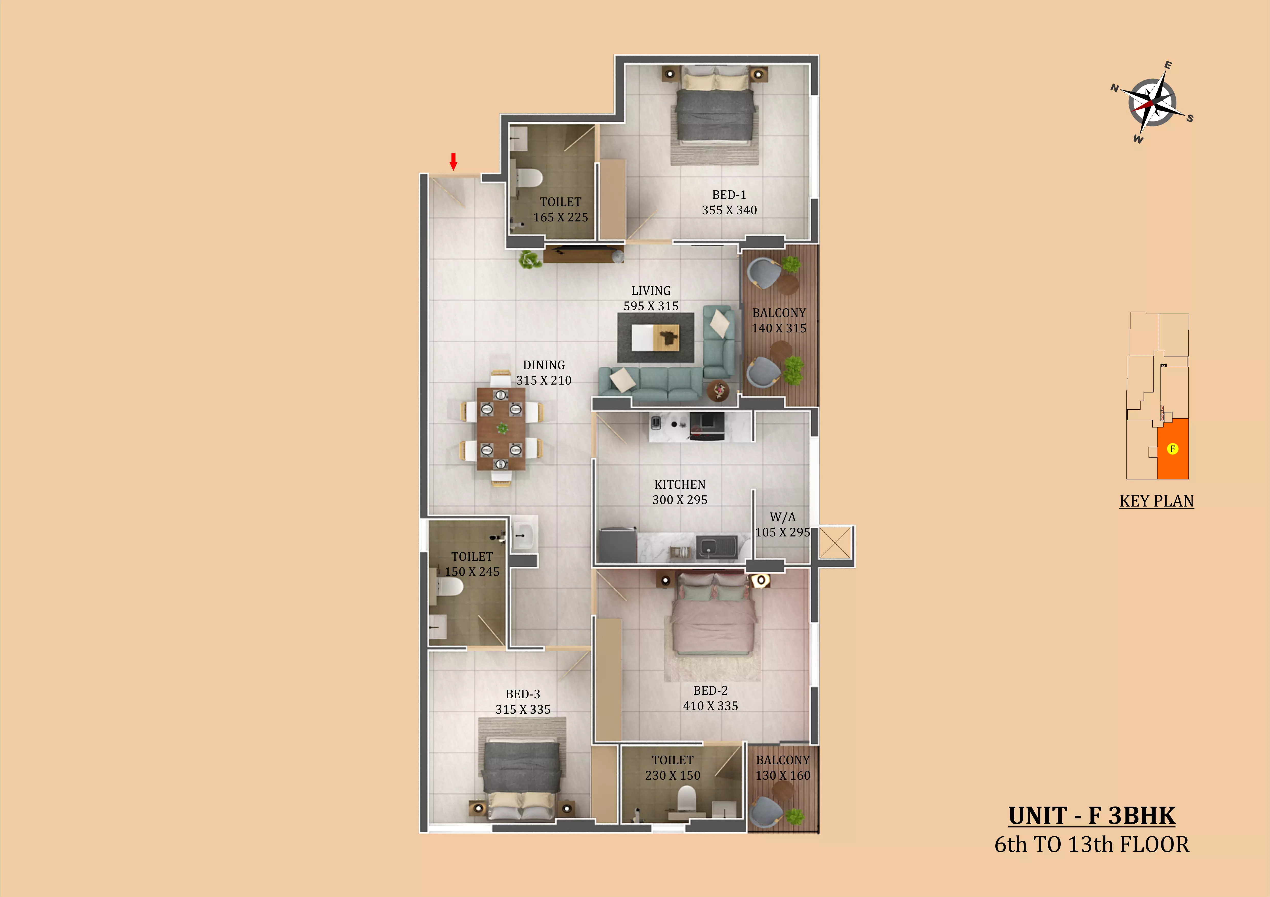 Official Cordial Homes floor-plan image: unit type F (2D layout, area not stated on page). Source image SHA-256 289b22473e0a1b.