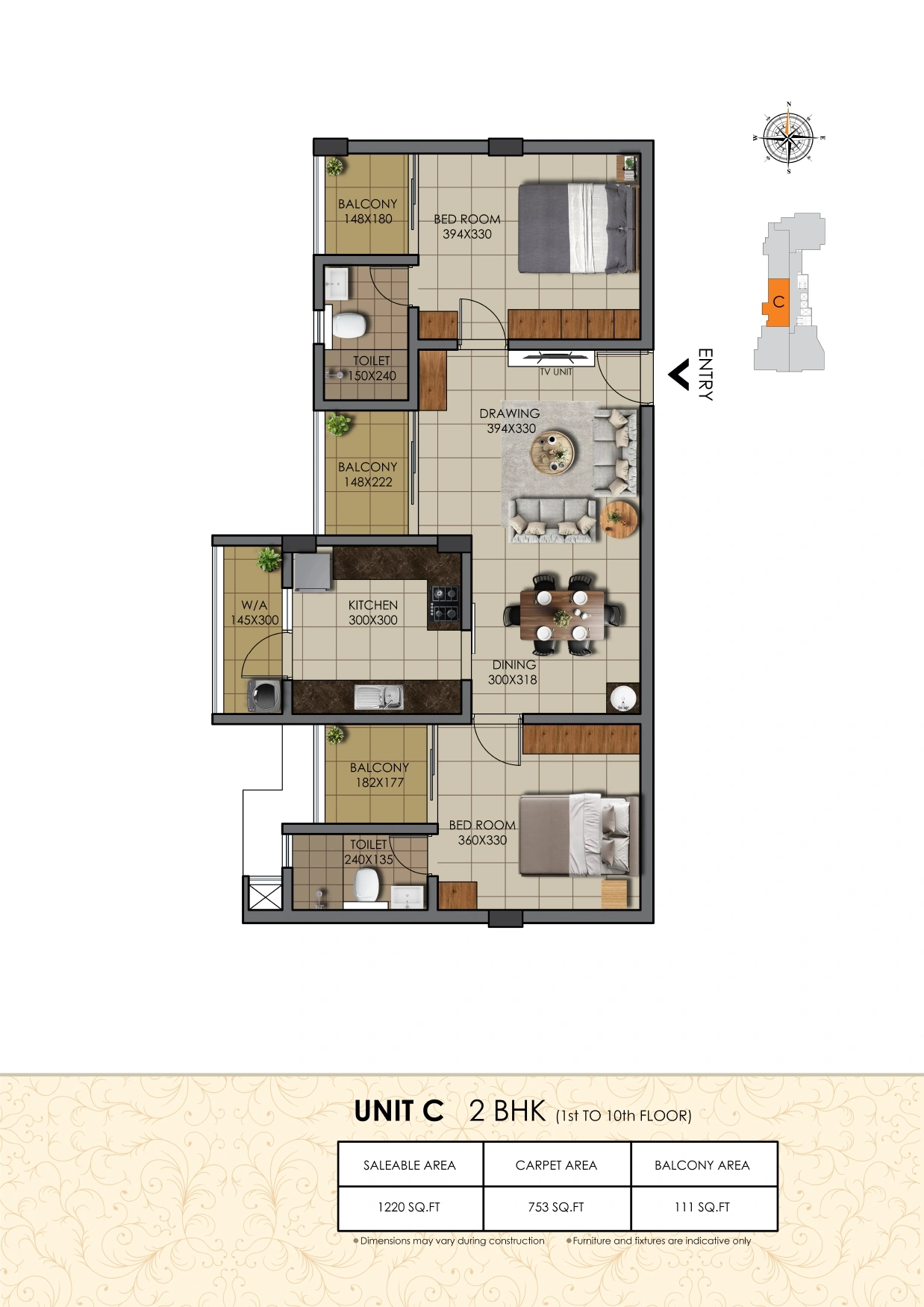 Official Chothy's Builders Nakshtra floor-plan image: Unit C, 2 BHK, no sq ft or area basis printed on the page. Source image SHA-256 46815a20b4976bb6.