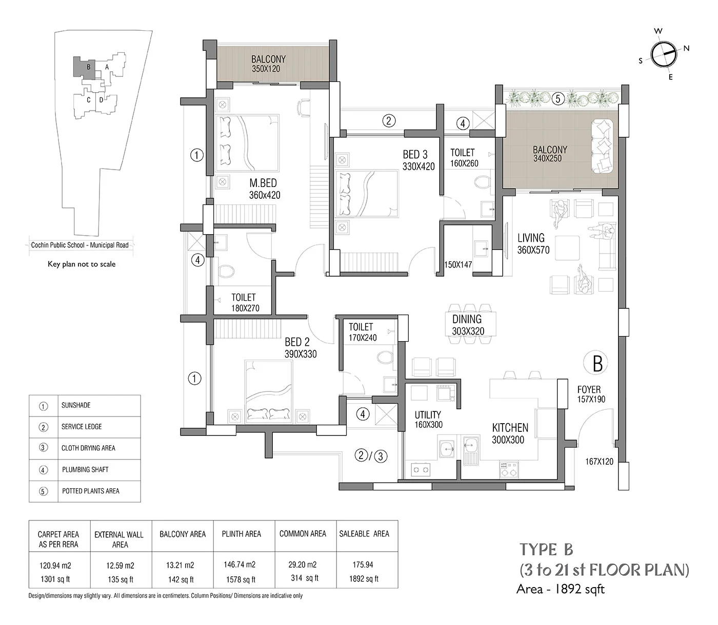 Official SFS Homes floor-plan image: Type B (3rd to 21st Floor). Source image SHA-256 ffcd95193ba4.