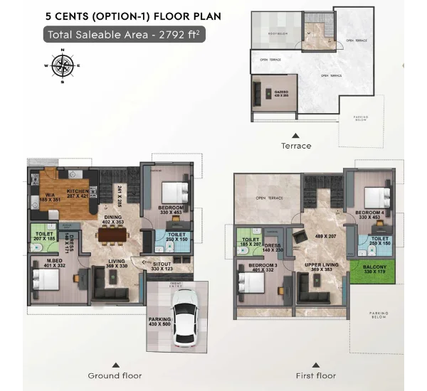 Official Shanoor Homes floor-plan image: 5 Cent Villa (3 BHK), card states Rooms 3, Baths 3, Size 2615 sq. ft. Source image SHA-256 00146278e665.